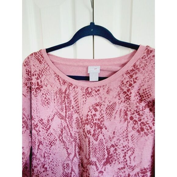 Chico's 2 Mauve Maroon Pullover Sweatshirt Size L/S Cotton Blnd Rnd Neck Large - Picture 6 of 9